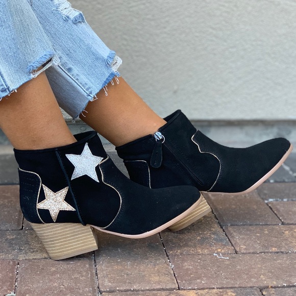 Western Glitter Embellished Suede Ankle Bootie - Picture 3 of 8